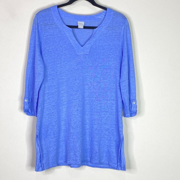 Chico's Blue Notch Neck Linen Tunic Women's Size Medium - Picture 1 of 9